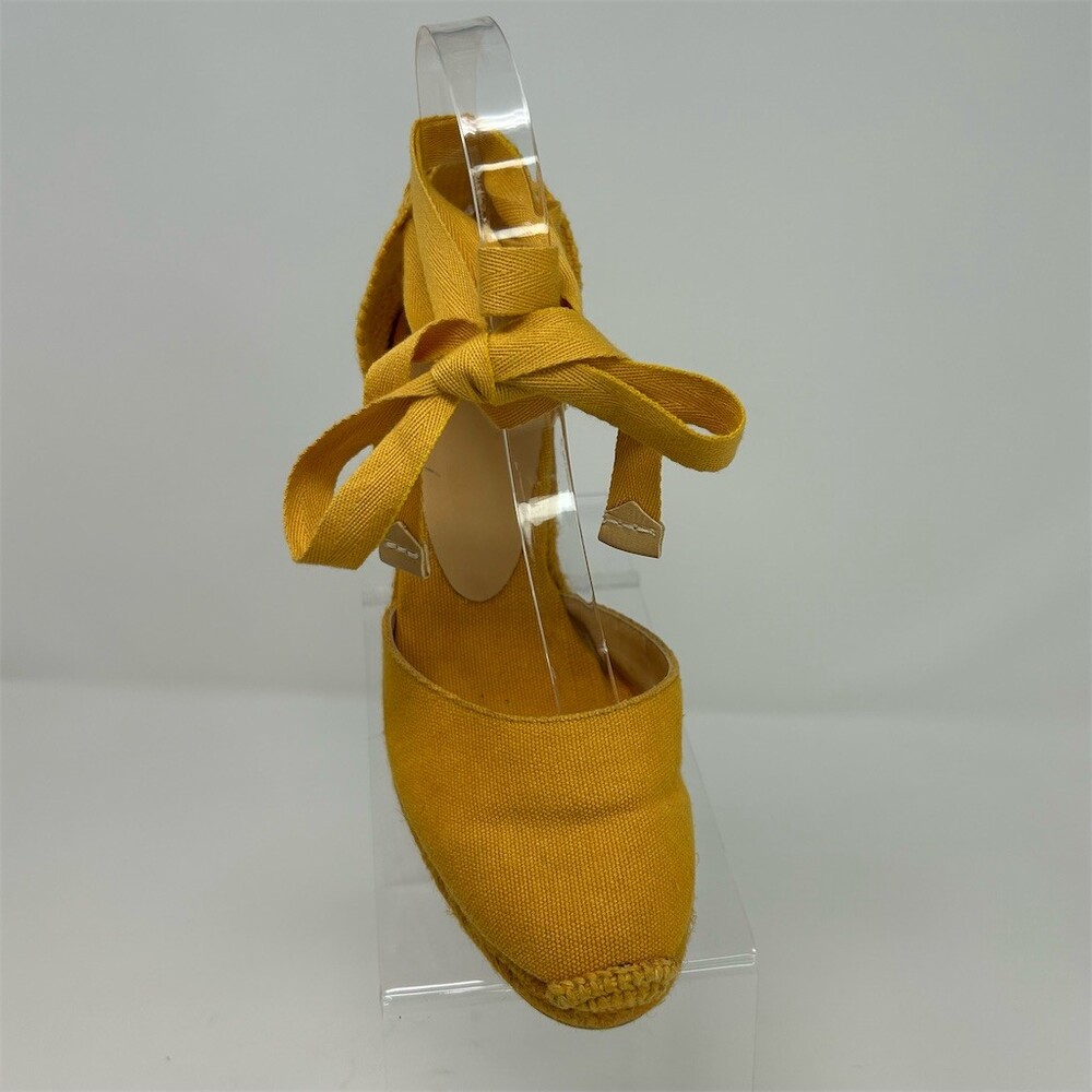 Castañer Womens Mustard Yellow Espadrille Wedge Heels Lace-Up Ankle Wrap Size 37 - Picture 2 of 13